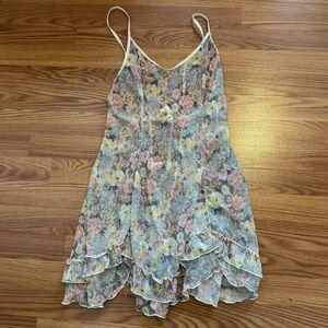 Vintage Y2k Floral Spaghetti Strap Sheer Lingerie Open Back Tie Bow Dress